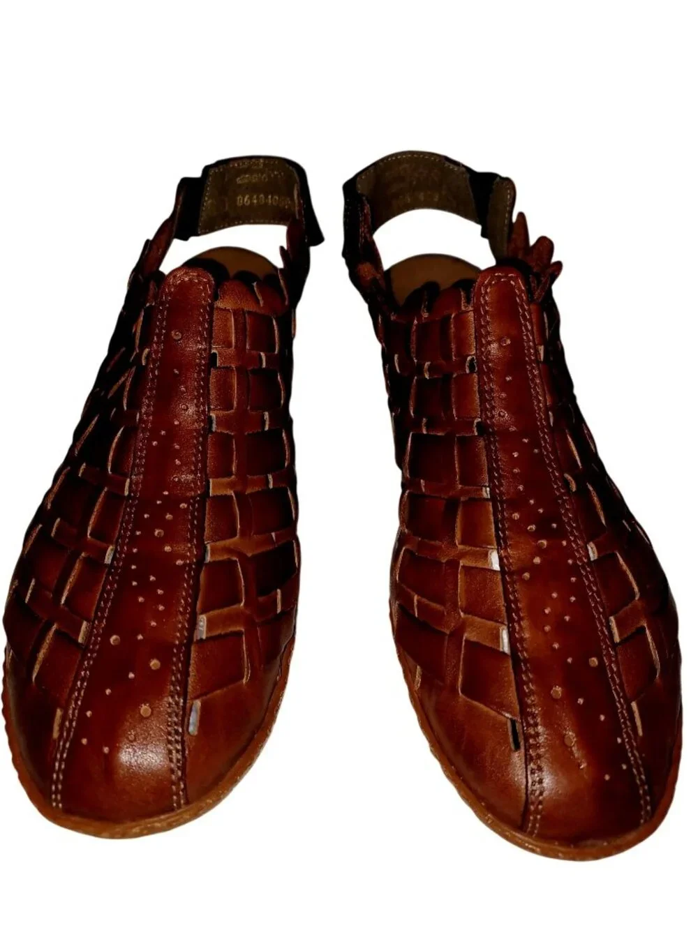 Rieker Mules Slingback Whiskey Brown Leather Woven Slip Low Heel Women Size 9